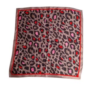 Gemma Layne Scarf Square Cheetah Print Tan Pink Red Frame Silk 21" X 21"